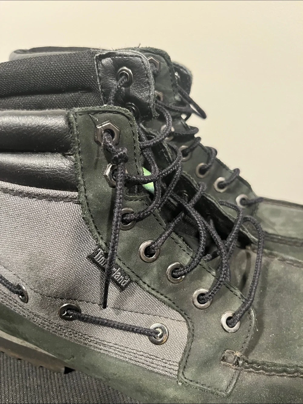 Timberland Oakwell 7-Eye Suede Boots Men Size 10 Black Olive Moc-Toe Shoes